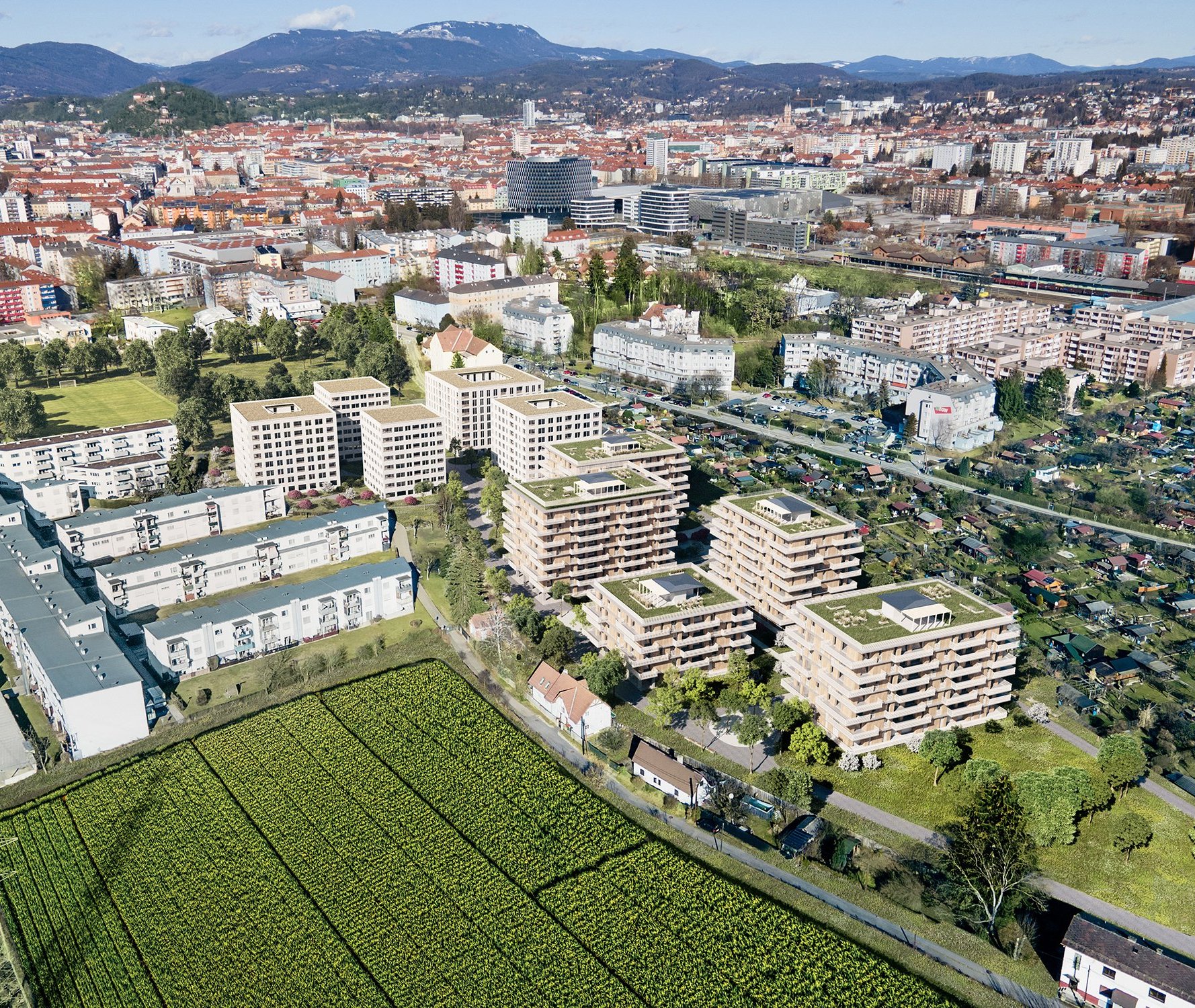 Visualisierung - Vogelperspektive mit Graz im Hintergrund