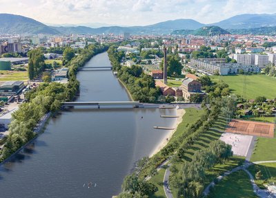 Visualisierung - Vogelperspektive mit Graz und Mur